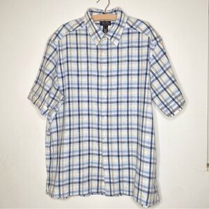 Axcess by Liz Claiborne blue plaid linen blend button down shirt